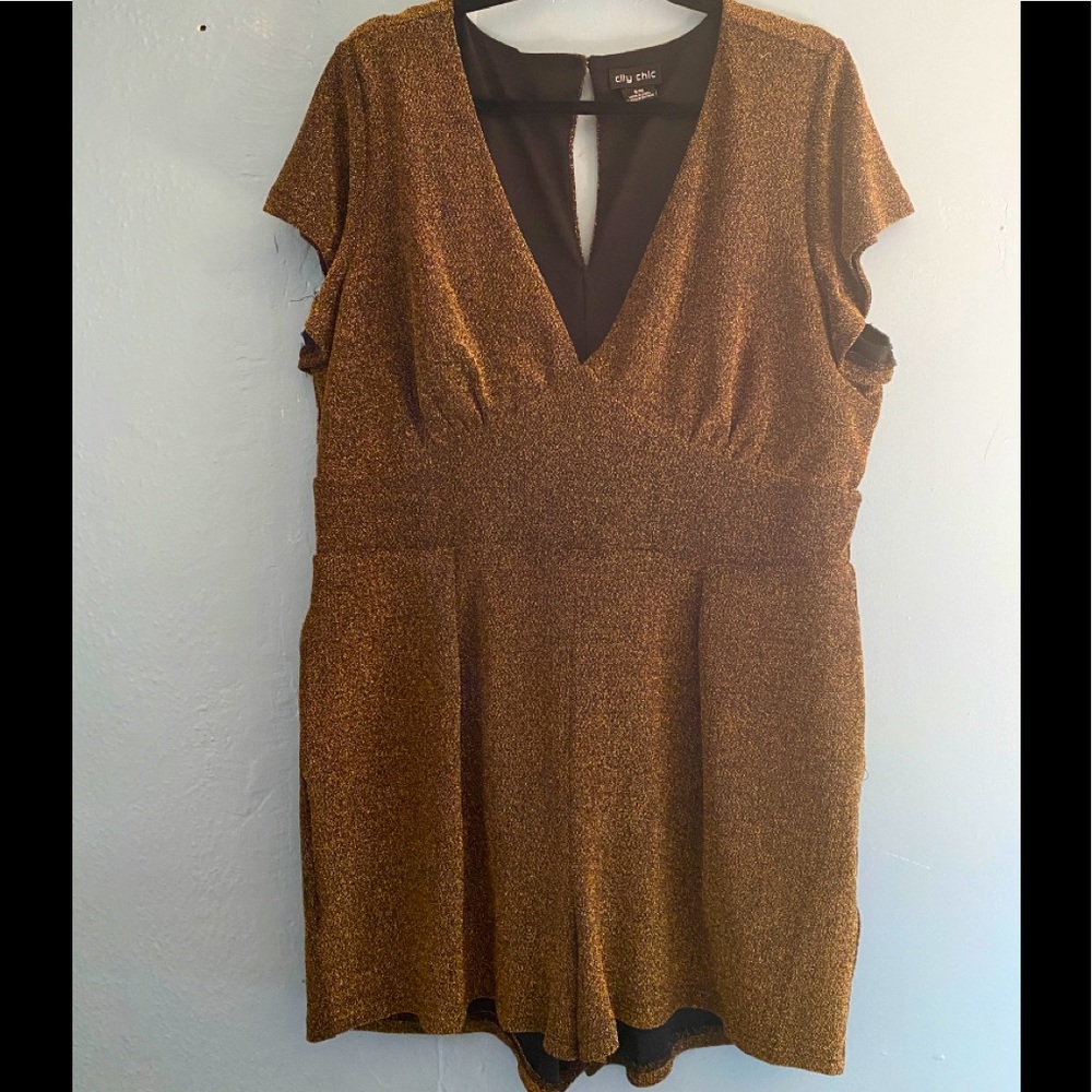 City Chic Gold Glitter Romper